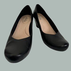 Clarks Flores Tulip Black Leather Heels
